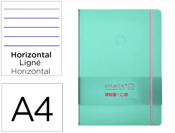 Carnet fermeture elastique rose antartik notes couverturerigide a4 ligne 100 feuilles 80gr fsc coloris turquoise — Non…