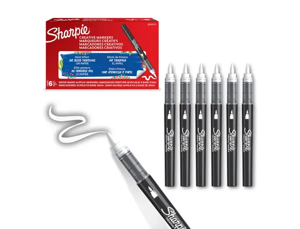 Marqueur sharpie creatif pointe pinceau trait min 1,2mm encre acrylique coloris blanc — Non classé