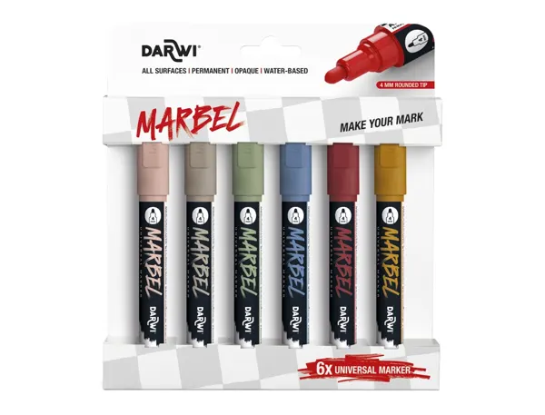 Marqueur darwi marbel universel pointe ronde medium 4mm coloris assortis nature set 6 unites — Non classé