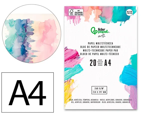 Bloc de papier multi-techniques liderpapel format a4 pour acrylique huile et gouache 20 feuilles — Non classé