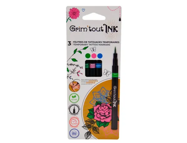 Feutre grim'tout ink tatouage temporaire pointe pinceau extra fine coloris complementaires assortis set —…