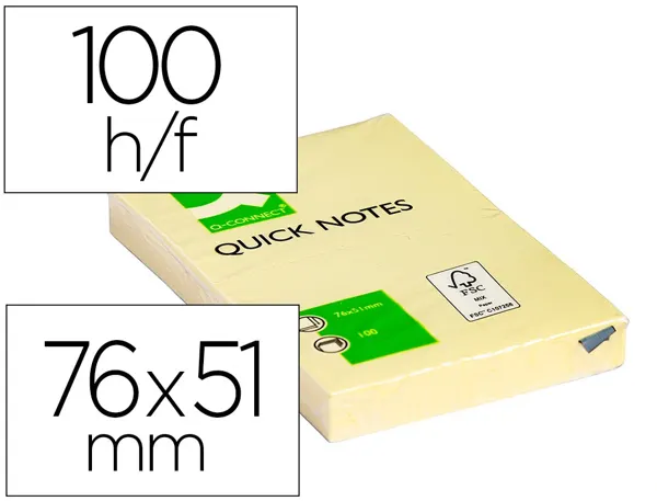 Bloc-notes q-connect quick notes 51x76mm 1 bloc 100f repositionnables coloris jaune — Non classé