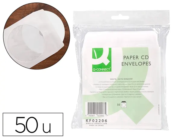 Pochette cd/dvd q-connect papier fenêtre rabat auto-adhésif coloris blanc paquet 50 unités — Non classé