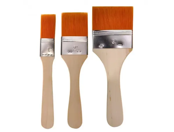 Set 3 brosses synthetiques extra larges manche en bois naturel poils dores largeur 25 50 et 75 mm — Non classé