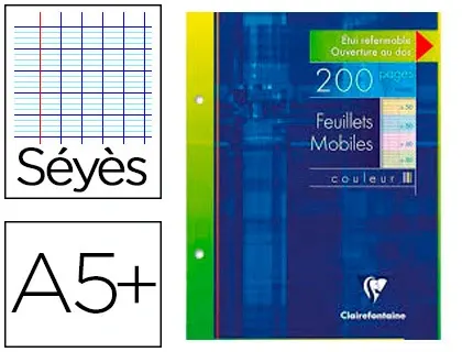 Feuillet mobile clairefontaine a5+ 170x220mm papier vélin velouté 200 pages 90g séyès perforé coloris assortis — Non classé