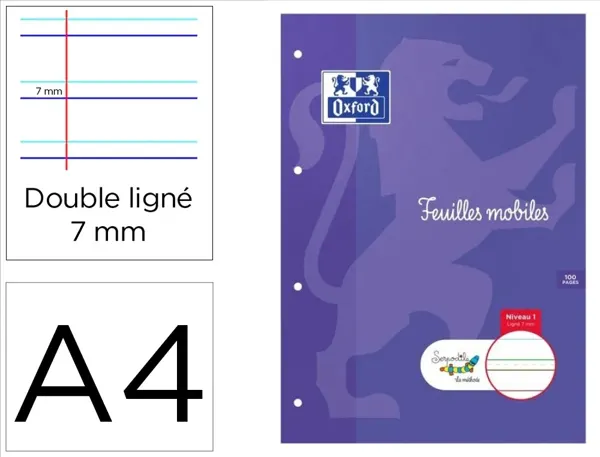 Feuillets mobiles hamelin serpodile perfores a4 100 pages double ligne 7mm niveau 1 — Non classé
