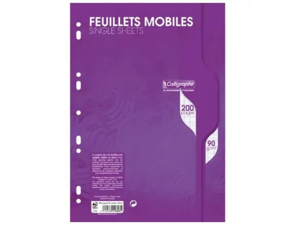 Feuillet mobile conquerant 210x297mm 200 pages 90g seyes perfore coloris blanc — Non classé