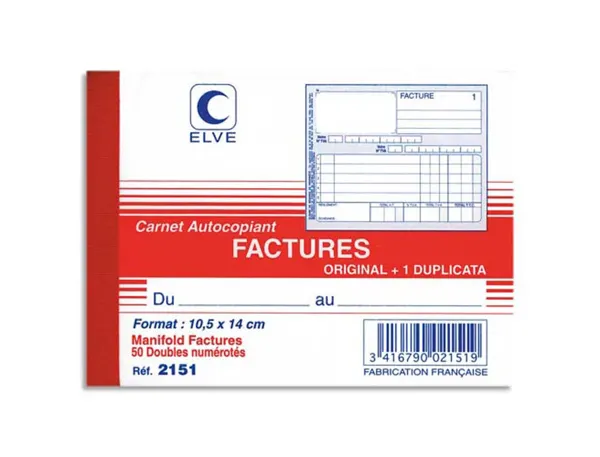 Manifold elve autocopiant 105x140mm foliotage 50 duplis factures — Non classé
