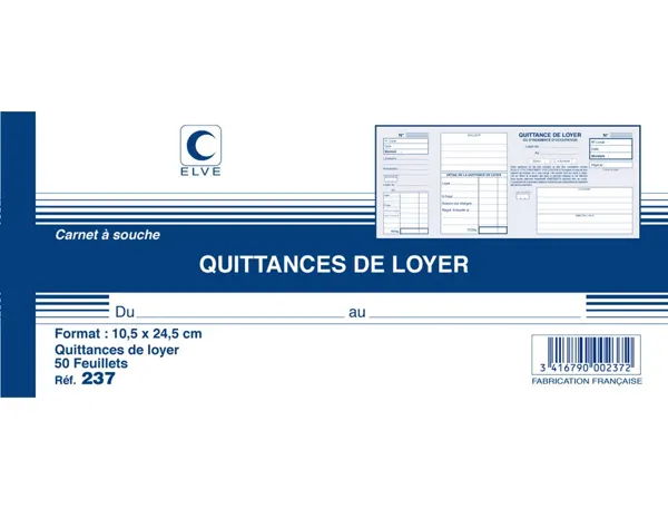 Carnet à souche elve quittances loyer 10,5x24,5cm 50 feuillets 70g papier chèque amagnétique — Non classé
