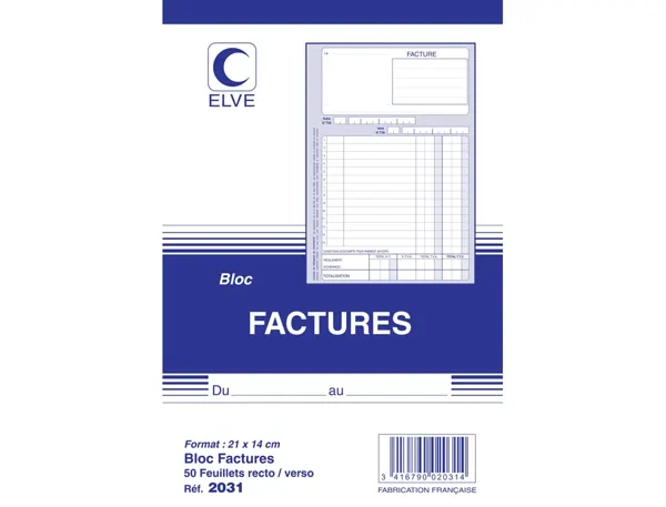 Bloc factures elve 140x210mm 50 feuillets 90g encollage en tête — Non classé