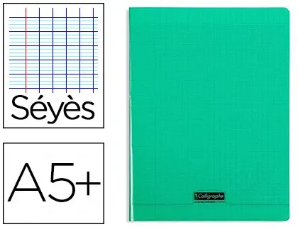 Cahier piqué clairefontaine couverture polypropylène transparente a5+ 17x22cm 96 pages 90g séyès coloris vert — Non classé