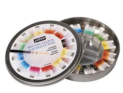 Aquarelle pébéo 1 pinceau aquarelle boîte en métal ronde 12 demi-godets — Non classé