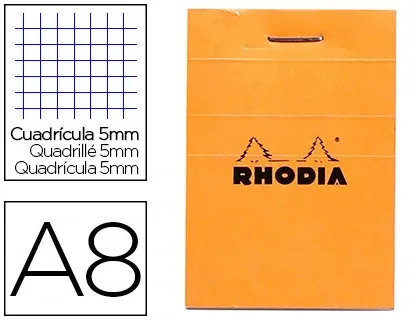Bloc bureau rhodia a8 papier vélin surfin couverture enduite enveloppante 52x75mm 80f détachables 80g 5x5mm orange — Non…