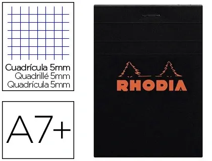 Bloc bureau rhodia a7+ papier vélin surfin couverture enduite enveloppante 85x120mm 80f détachables 80g 5x5mm noir — Non…
