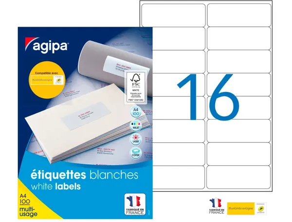 agipa Etiquette universelle, 99,1 x 33,9 mm, blanc — Fournitures