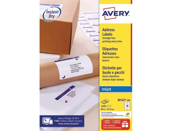 Etiquettes jet d encre avery format 99 1 x 33 9 mm boite 1600 unites — Non classé