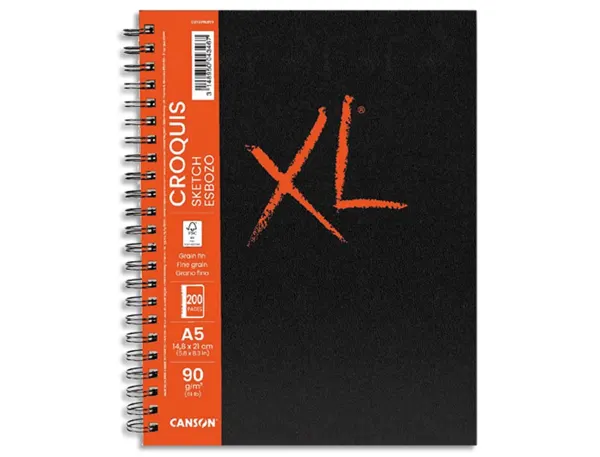 Carnet croquis canson xl book format a5 90g grain leger spirale grand côte 100 feuilles — Non classé
