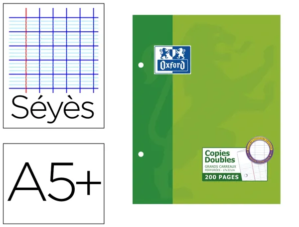 Copie double oxford a5+ 170x220mm 200p séyès perforées — Non classé