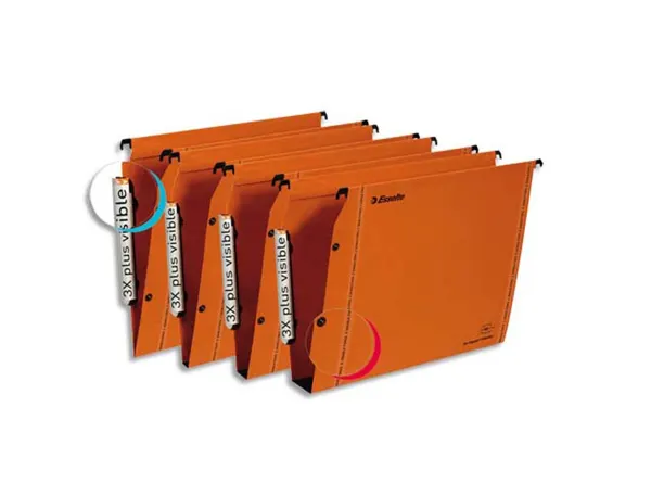 Dossier suspendu esselte dual kraft lmg 240g armoire entraxe 330mm h275mm fond 50 coloris orange boîte 25 unités — Non classé