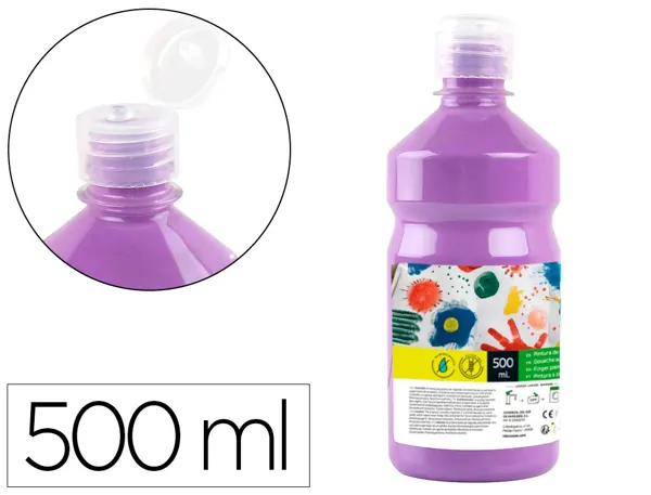 Gouache scolaire liderpapel liquide lavable fermeture sécurité brillante coloris lilas flacon 500ml