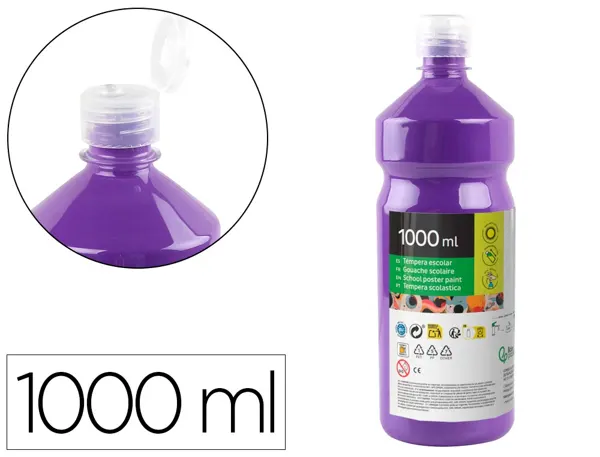 Gouache scolaire liderpapel liquide lavable fermeture sécurité brillante coloris violet flacon 1000ml