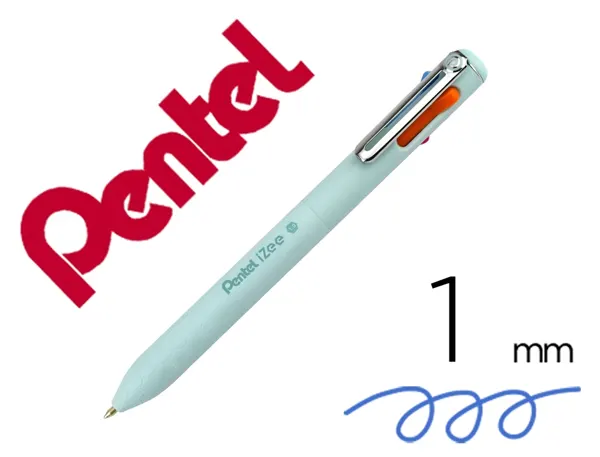 Stylo-bille pentel 4 couleurs izee retractable pointe large 1mm clip metal corps vert menthe — Non classé