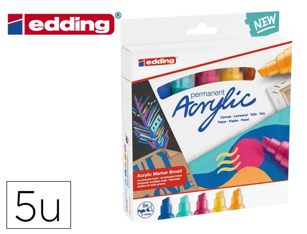 Marqueur edding permanent acrylic 5000 pointe biseautee trait 5/10mm coloris assortis boite 5 unites — Non classé