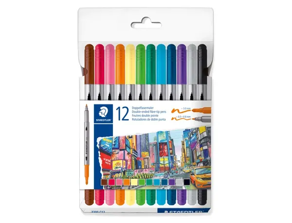Feutre coloriage staedtler 3200 double pointe 3mm-0,5/0,8mm coloris essentiels assortis etui — Non classé