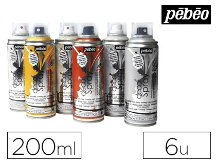Spray pébéo décospray peinture acrylique indélébile utilisation intérieur extérieur coloris assortis set 6 unités 200ml —…