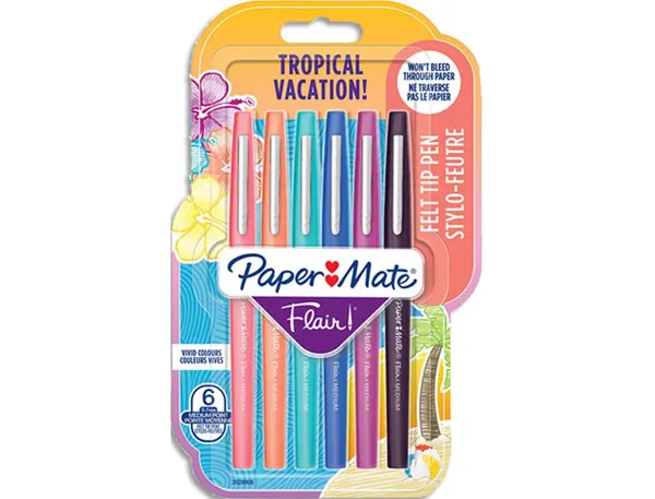 Stylo-feutre paper mate flair original pointe moyenne 1 mm longue durée de vie pochette 6 coloris tropical — Non classé