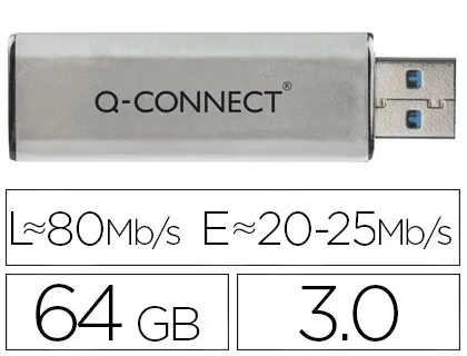 Clé usb q-connect 3.0 64gb lecture175mb/s écriture 60mb/s rétractable interface superspeed 3.0 compatible usb 2.0 — Non…