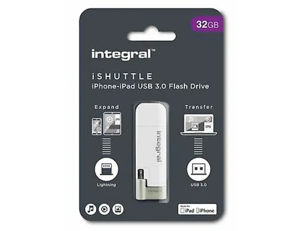 Cle usb integral ishuttle 3.0 32gb double connectique port lightning ios/port usb pc/mac — Non classé