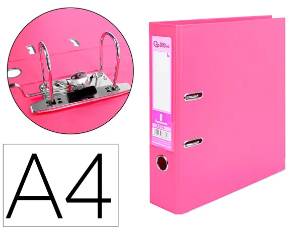 Classeur levier liderpapel a4 documenta carton rembordé 1,9mm dos 75mm rado métallique coloris rose — Non classé