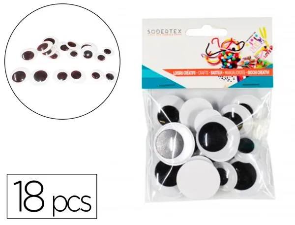 Yeux mobiles sodertex geants sans cils noirs adhesifs 3 tailles 18 pcs — Non classé