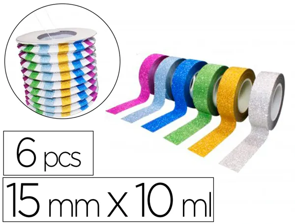 Rubans adhesifs sodertex theme glitter 15 mm x 10 ml 6 pcs — Non classé