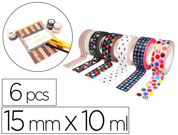 Rubans adhesifs sodertex theme geometrica 15 mm x 10 ml 6 pcs — Non classé