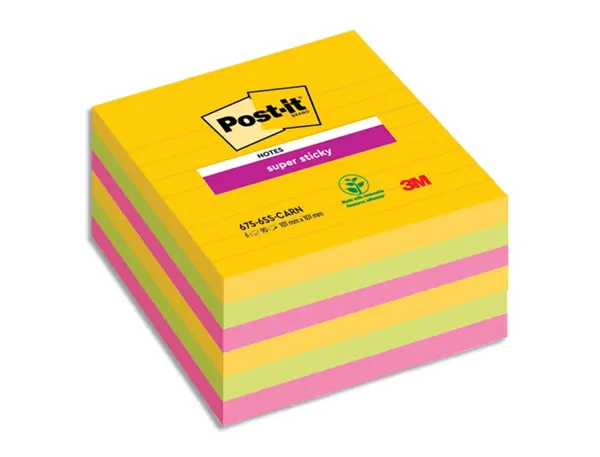 Bloc-note post-it super sticky couleurs rio 90f 101x101xx 90f coloris néon jaune bleu fuchsia lot 6 blocs — Non classé