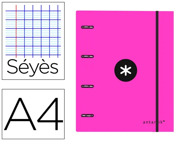 Classeur antartik 4 anneaux 25mm a4 carton remborde feuillets mobiles seyes coloris rose — Non classé