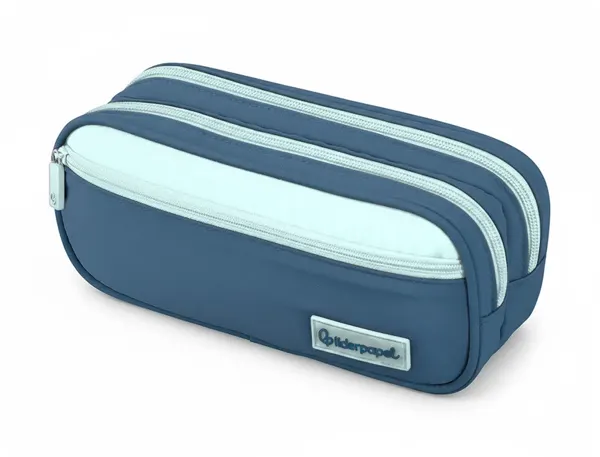 Trousse liderpapel duo 3 fermetures eclair avec poche a l'avant coloris bleu fonce 220x90x70mm — Non classé