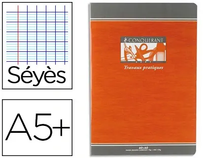 Cahier travaux pratiques piqué conquérant sept couverture offset a5+ 17x22cm 64 pages 70g 32 séyès/32 unies — Non classé