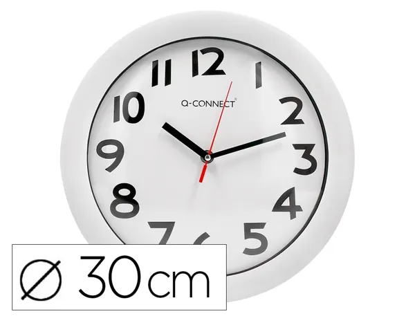 Horloge q-connect murale plastique design actuel numéros noirs fond blanc 1 pile aa non fournie diamètre 30cm blanc — Non…