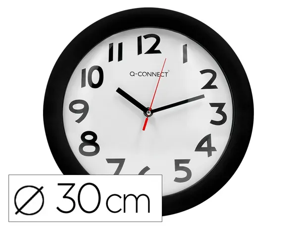 Horloge q-connect murale plastique design actuel numéros noirs fond blanc 1 pile aa non fournie diamètre 30cm noir — Non…