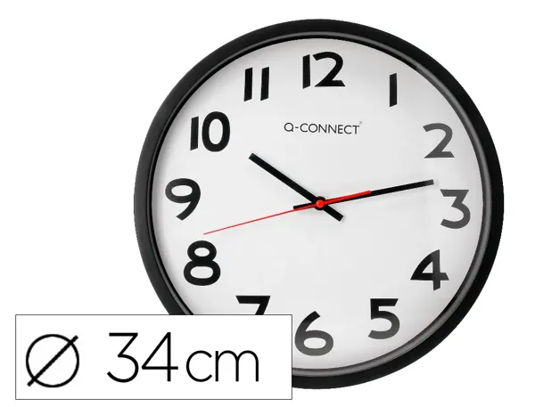 Horloge q-connect murale plastique design actuel numéros noirs fond blanc 1 pile aa non fournie diamètre 34cm noir — Non…