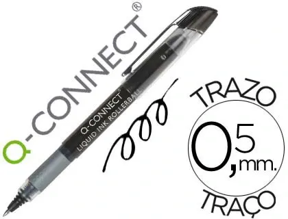 Roller q-connect écriture 0.5mm pointe moyenne 0.7mm grip caoutchouc corps transparent encre liquide couleur noir — Non…