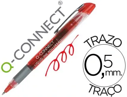 Roller q-connect écriture 0.5mm pointe moyenne 0.7mm grip caoutchouc corps transparent encre liquide couleur rouge — Non…