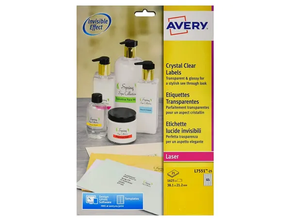 Étiquette Adhésive Avery Expéditeur Laser 38.1x2 1.2mm Transparente Enlevable Sans Trace 1625 Unités — Aménagement… — vue 3