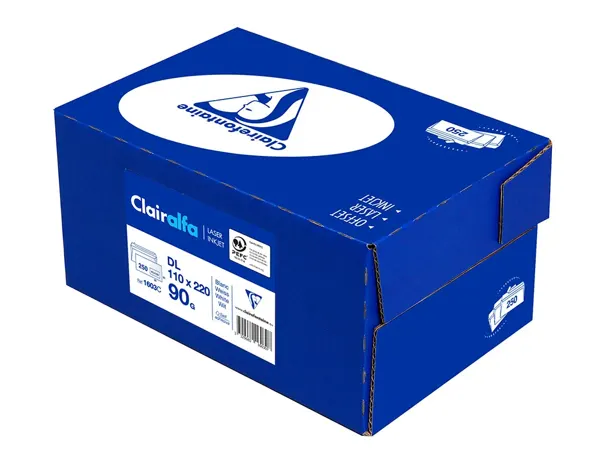 Boite de 250 enveloppes blanches 110x220mm 90g bande siliconée fenêtre 45x100mm, Clairefontaine — Papier, cahier &… — vue 5