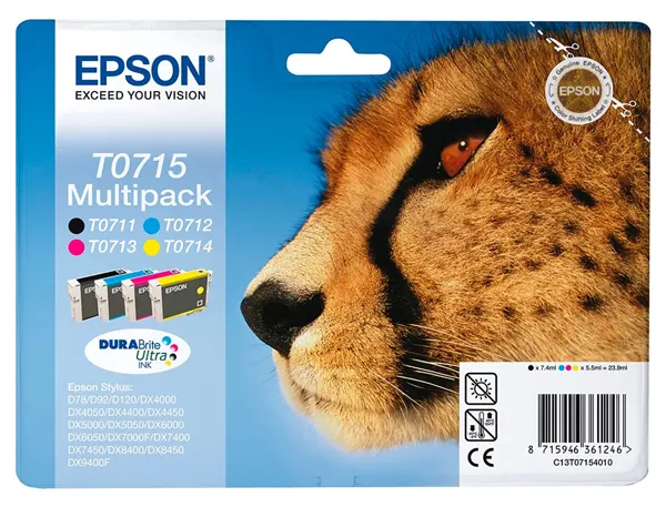 EPSON 2LB T0715 ink cartridge black and tri-colour standard capacity black 7.4ml colour 3 x 5.5ml 4-pack blister… — vue 3